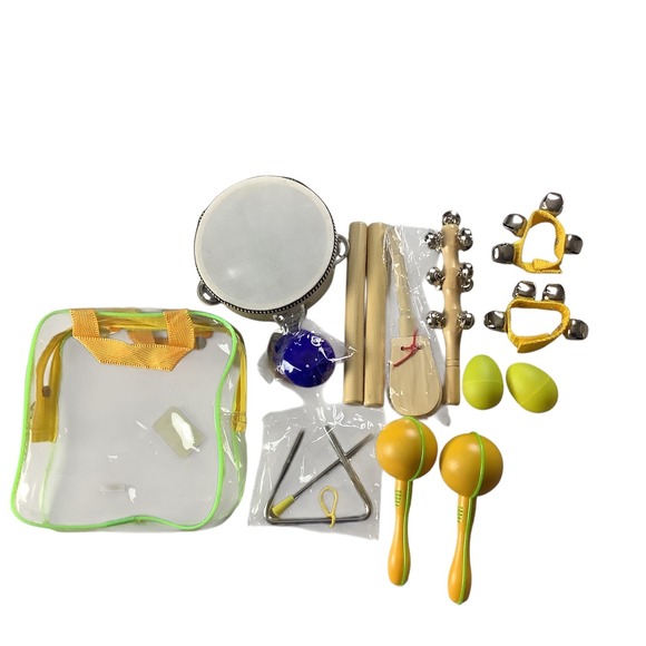 Kids Musical Instrument Set Percussion Drum Maracas Bells Wood Toys - Picture 4 of 16